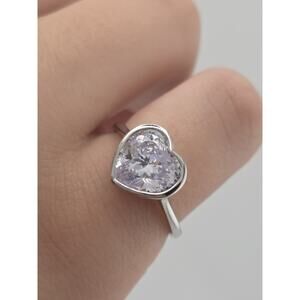New 925 Sterling Silver CZ Heart Shaped Ring Size 10